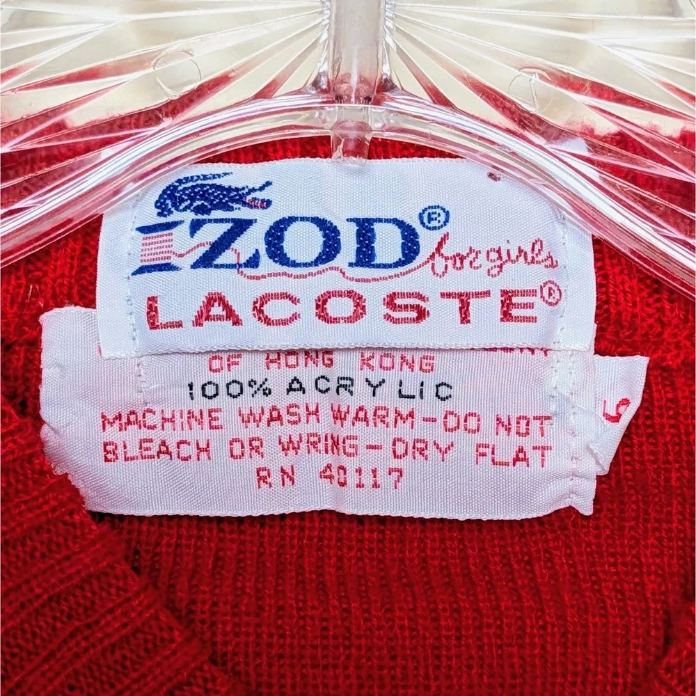 IZOD Lacoste for Girls‎ 70s Red Pullover Sweater Crocodile Logo Size 5-6